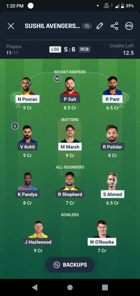 lsg-vs-rcb-dream11-my11circle-team-27-5-2025