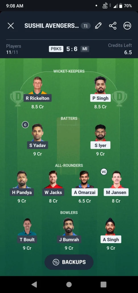 pbks-vs-mi-dream11-team-ipl-26-5-2025-match-69